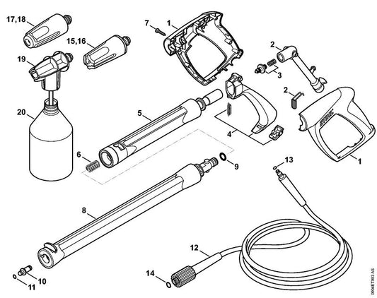 STIHL 4915-500-1398 Pistool positie -1 technische tekening