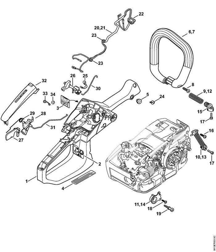 STIHL 1145-182-1501 Gasstang positie 31 technische tekening