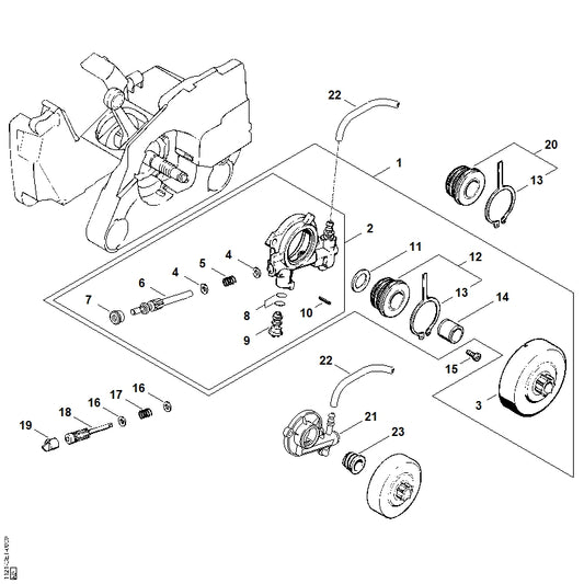 STIHL 1121-640-3203 Oliepompverst. positie 2 technische tekening