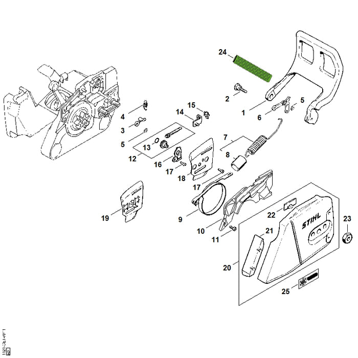 STIHL 1121-792-9101 Handbeschermer positie 1 technische tekening