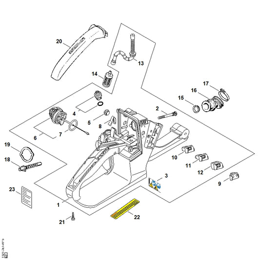 STIHL 1121-350-0834 Tankhuis positie 1 technische tekening