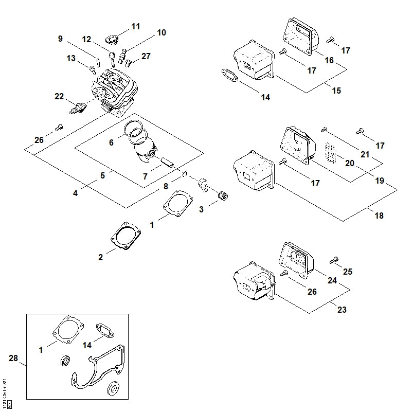 STIHL 1121-029-2305 Cilindervoetpakking 1 mm positie 2 technische tekening