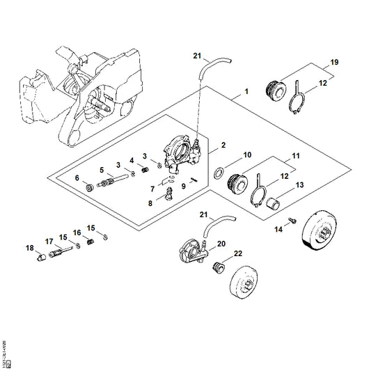 STIHL 1121-640-9400 Slang 75 mm positie 21 technische tekening