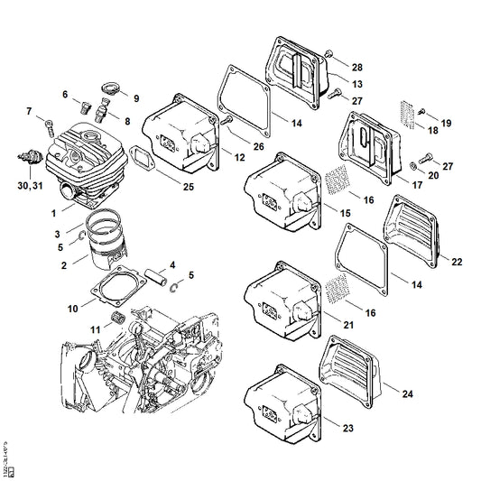 STIHL 1125-149-0601 Uitlaatdemperpakking positie 25 technische tekening