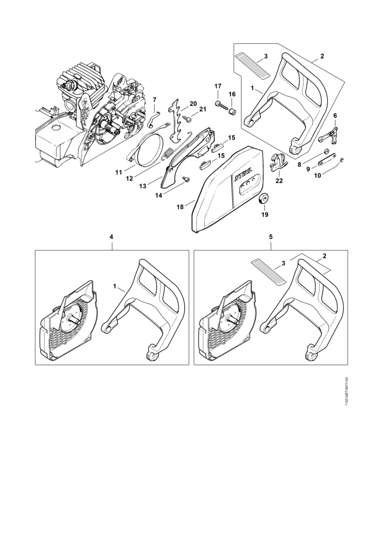STIHL 1123-790-9152 Handbeschermer positie 1 technische tekening