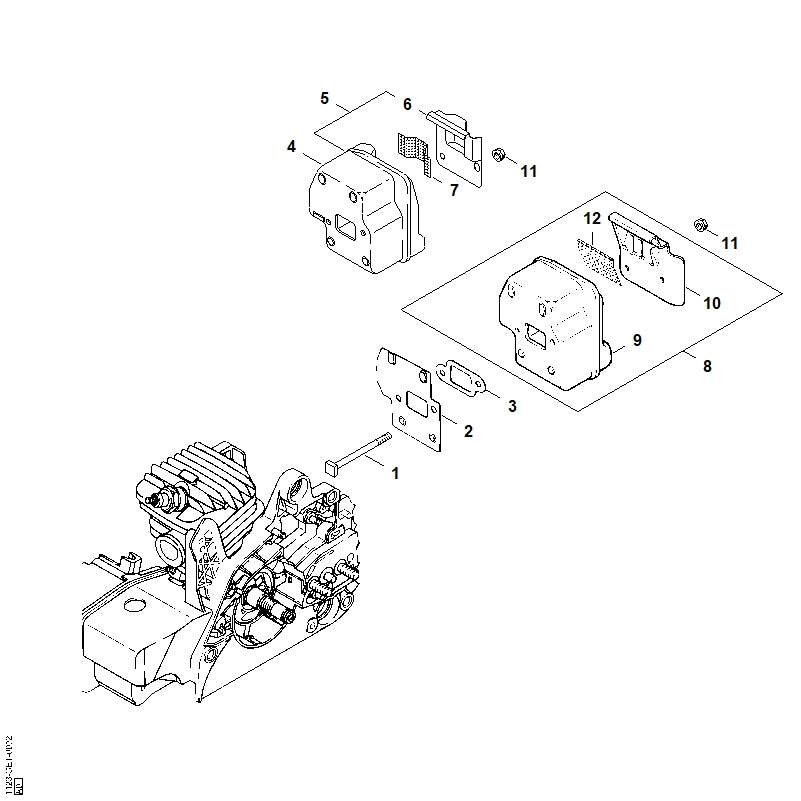 STIHL 1123-140-0607 Uitlaatdemper positie 5 technische tekening