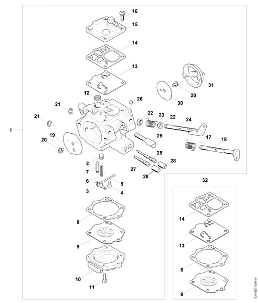 STIHL 1124-120-6700 Hoofdstelschroef positie 27 technische tekening