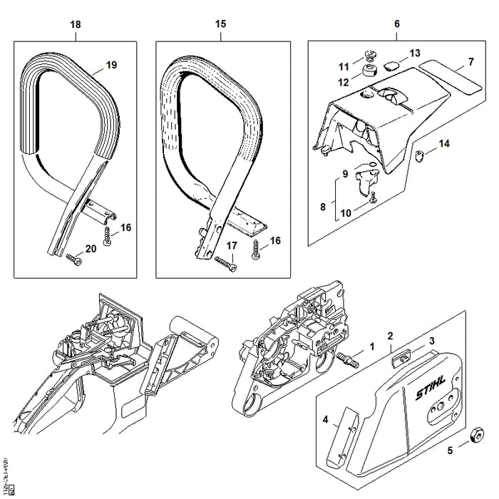 STIHL 1125-790-1750 Handgreep positie 15 technische tekening