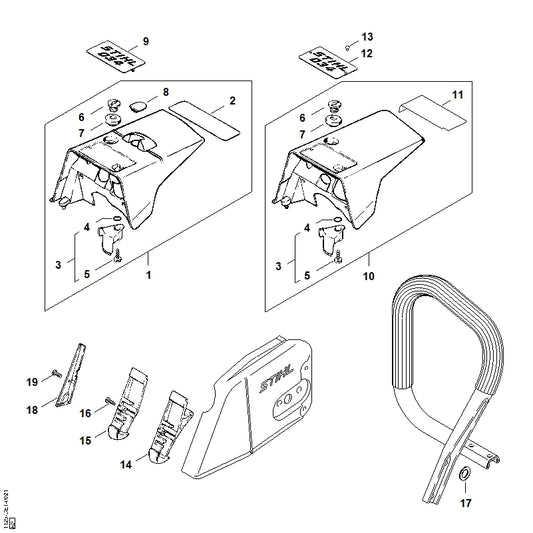 STIHL 1125-967-1507 Typeplaatje 034 positie 9 technische tekening