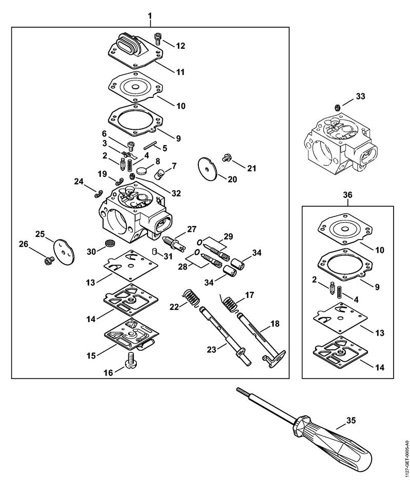 STIHL 1127-122-6800 Stelschroef stat. toerental positie 29 technische tekening