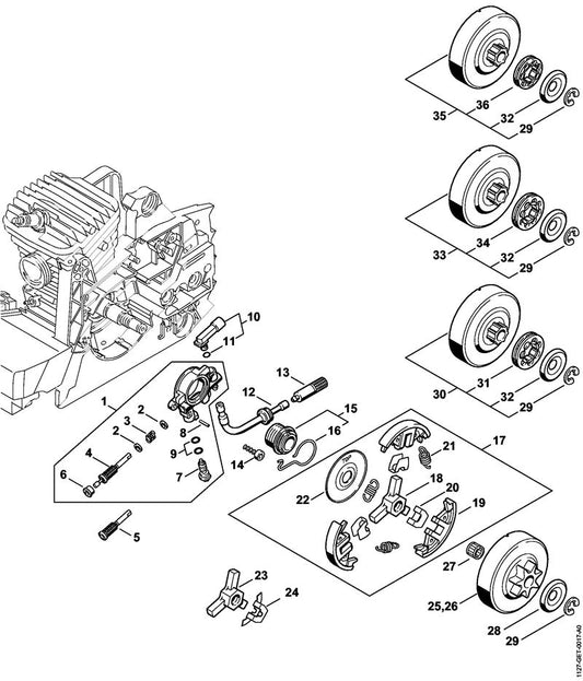 STIHL 1127-640-3204 Oliepomp positie 1 technische tekening