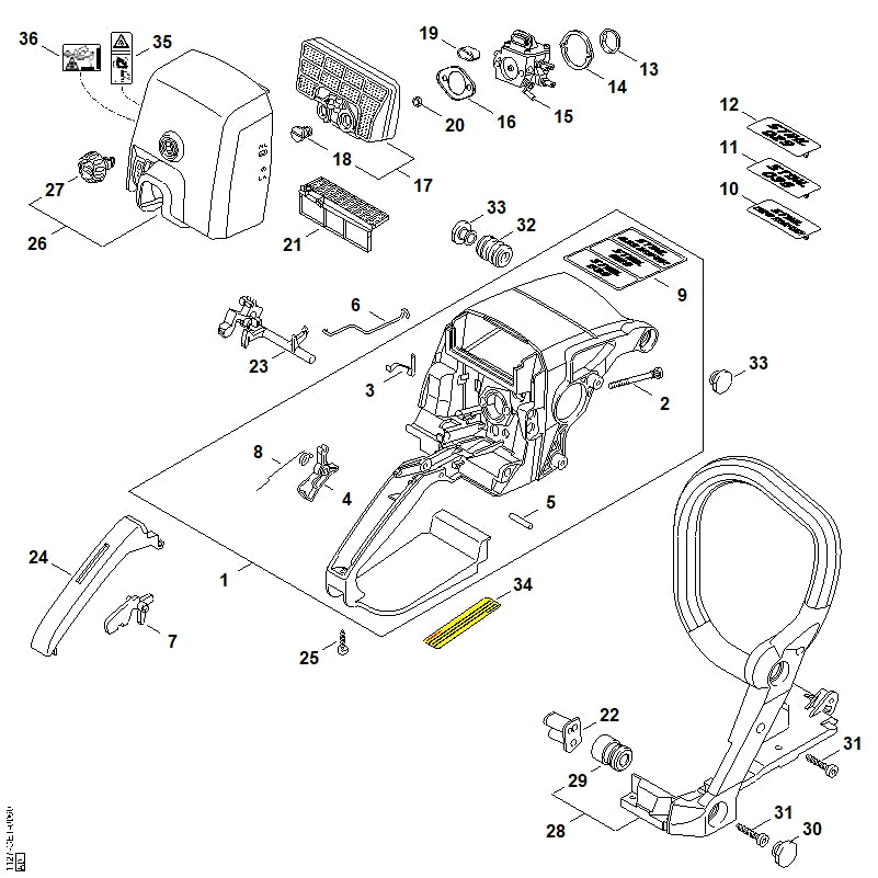 STIHL 1127-120-1611 Luchtfilter bevlokt positie 17 technische tekening