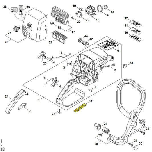 STIHL 1127-120-1611 Luchtfilter bevlokt positie 17 technische tekening
