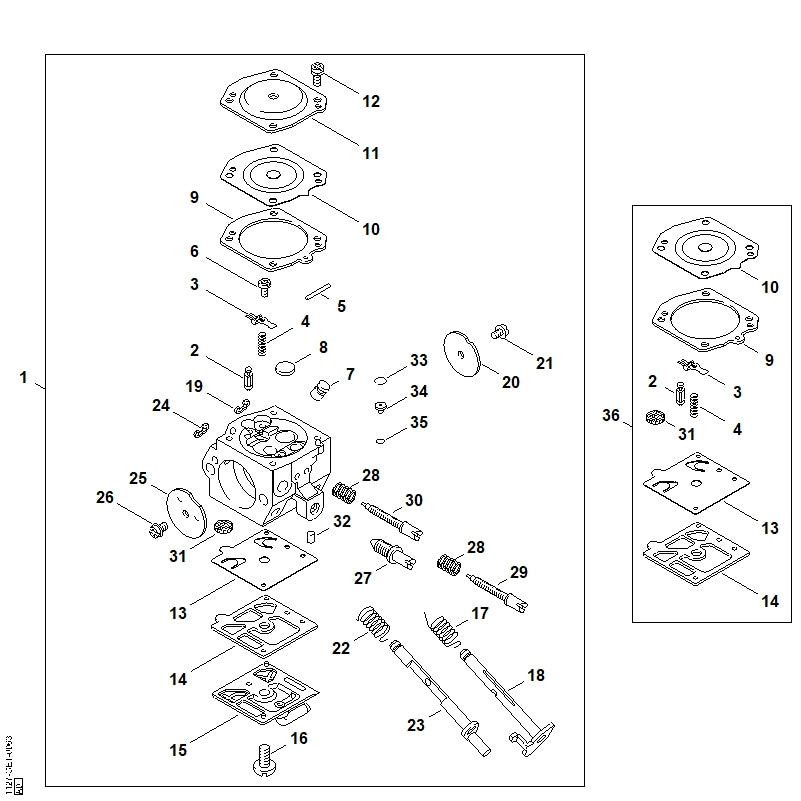 STIHL 1127-007-1060 Carb. membraanset positie 36 technische tekening