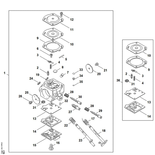 STIHL 1127-007-1060 Carb. membraanset positie 36 technische tekening