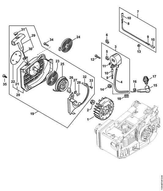 STIHL 1129-967-1504 Typeplaatje MS 200 positie 22 technische tekening