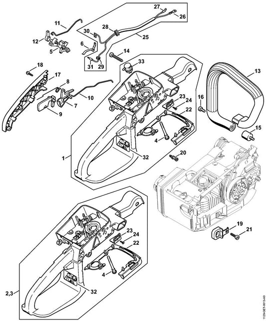 STIHL 1129-790-1016 Handgreephuis positie 1 technische tekening