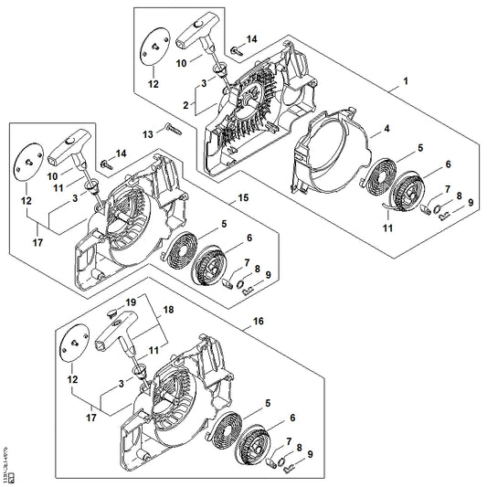 STIHL 9104-003-8733 Cilinderkopbout P4x16 positie 14 technische tekening