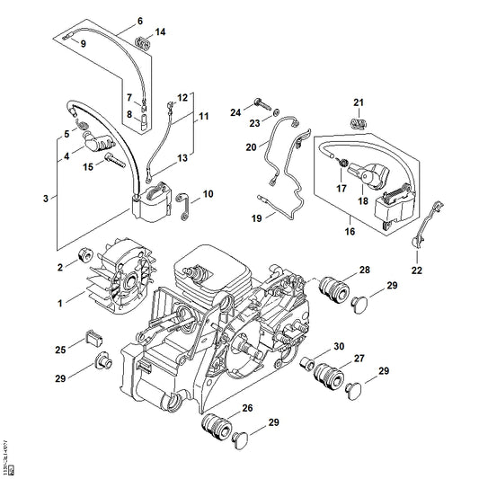 STIHL 1130-448-1201 Kabelsteun positie 14 technische tekening