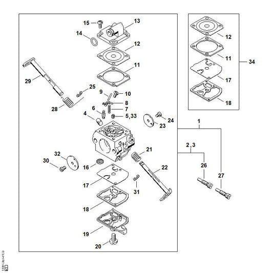 STIHL 1120-122-7800 Bout met verzonken lenskop positie 19 technische tekening