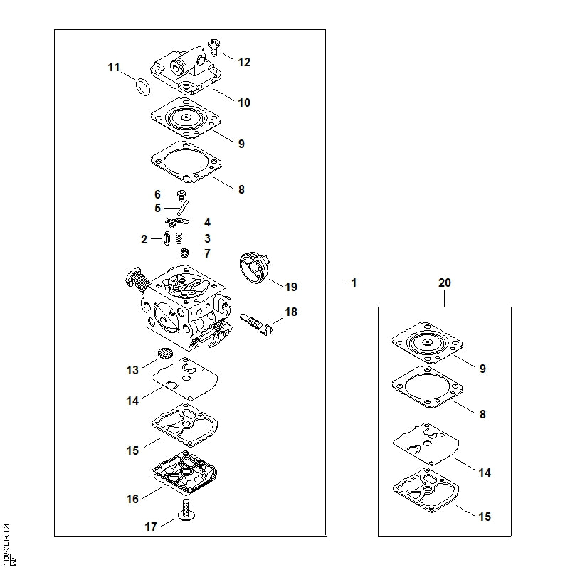 STIHL 1130-007-1700 Carb. membraanset positie 20 technische tekening