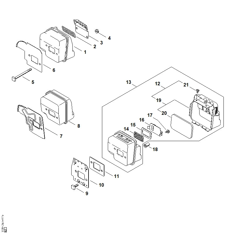 STIHL 1130-140-0617 Uitlaatdemper positie 8 technische tekening