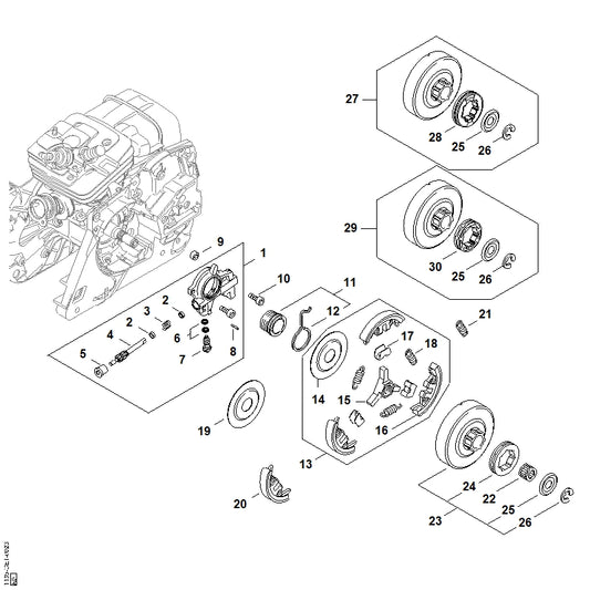 STIHL 1135-640-3200 Oliepomp positie 1 technische tekening