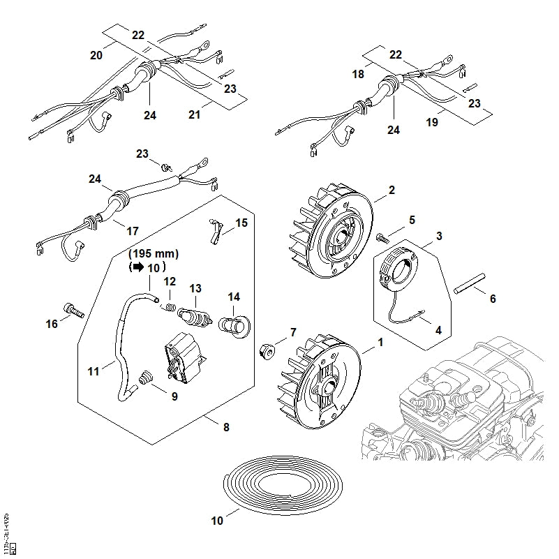 STIHL 1135-400-1308 Ontstekingsmoduul positie 8 technische tekening