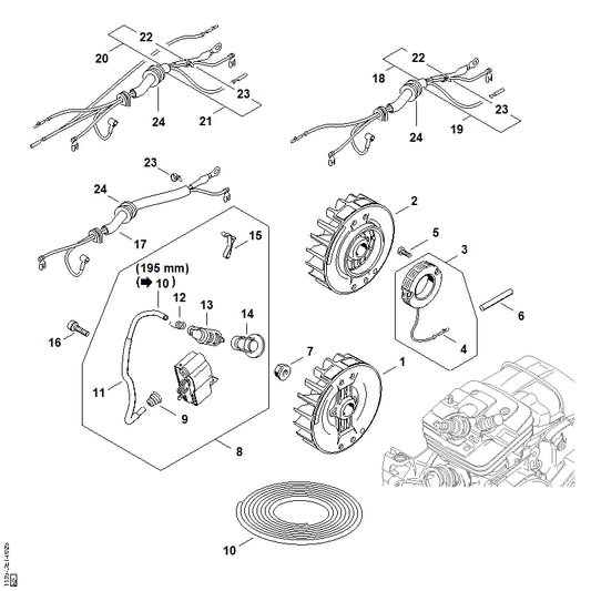 STIHL 1135-400-1308 Ontstekingsmoduul positie 8 technische tekening