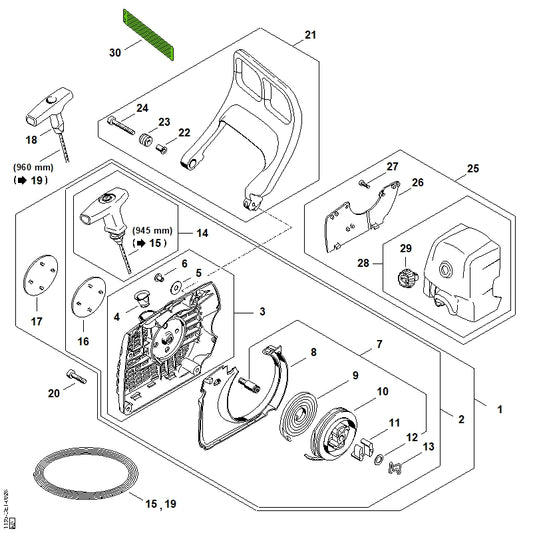 STIHL 1135-967-1500 Typeplaatje MS 361 positie 16 technische tekening