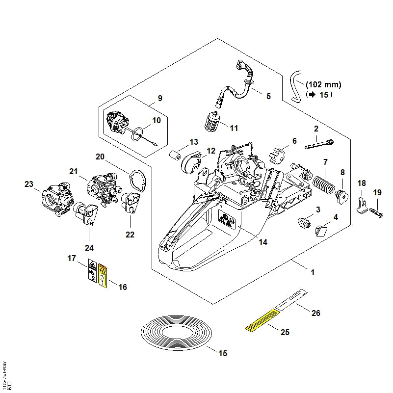 STIHL 1135-123-7502 Doorvoerrubber positie 22 technische tekening