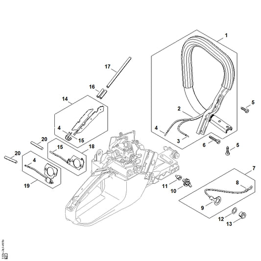 STIHL 1135-790-1700 Handgreep positie 1 technische tekening