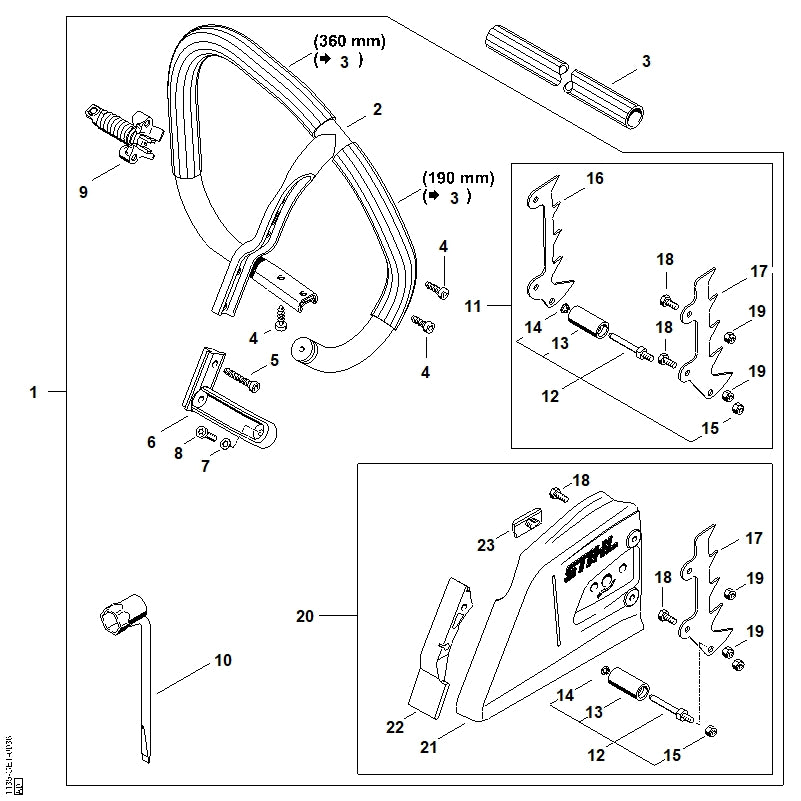 STIHL 1138-648-0400 Kettingtandwieldeksel positie 21 technische tekening