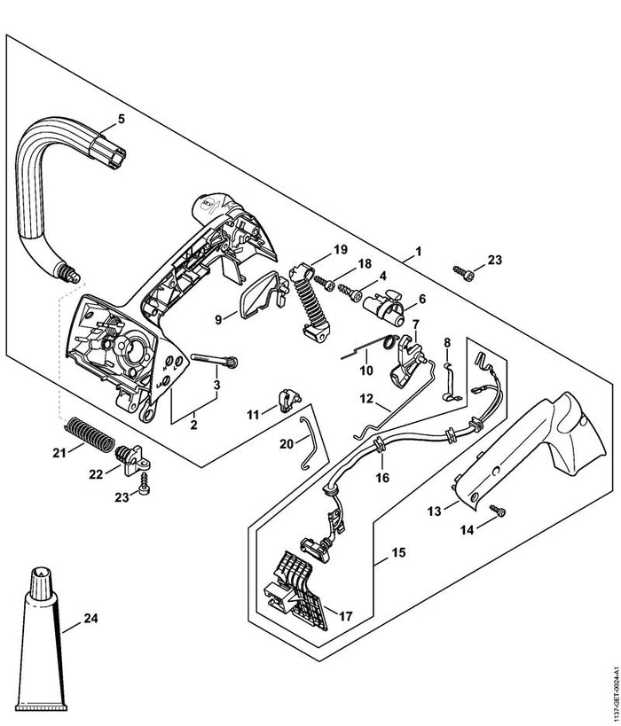 STIHL 1129-182-1501 Gasstang positie 12 technische tekening
