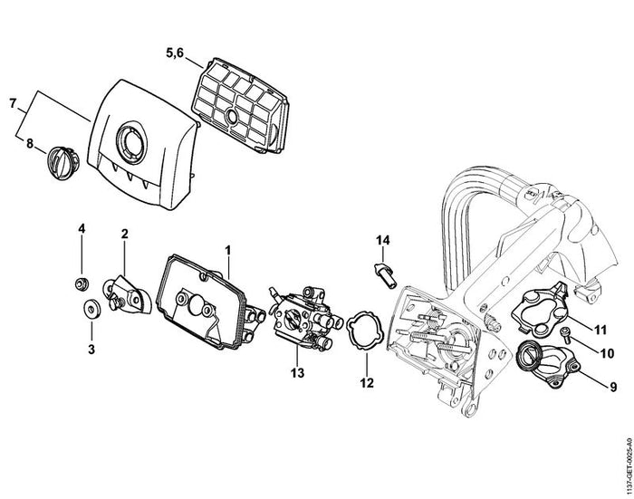 STIHL 1137-140-1902 Carburateurkastdeksel positie 7 technische tekening