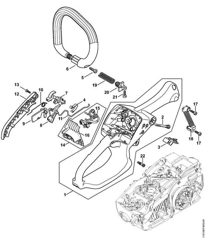 STIHL 1137-182-1501 Gasstang positie 11 technische tekening