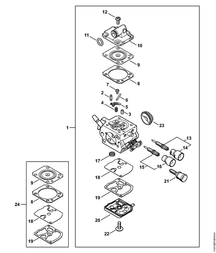 STIHL Z000030K000 Hoofdstelschroefset positie 15 technische tekening