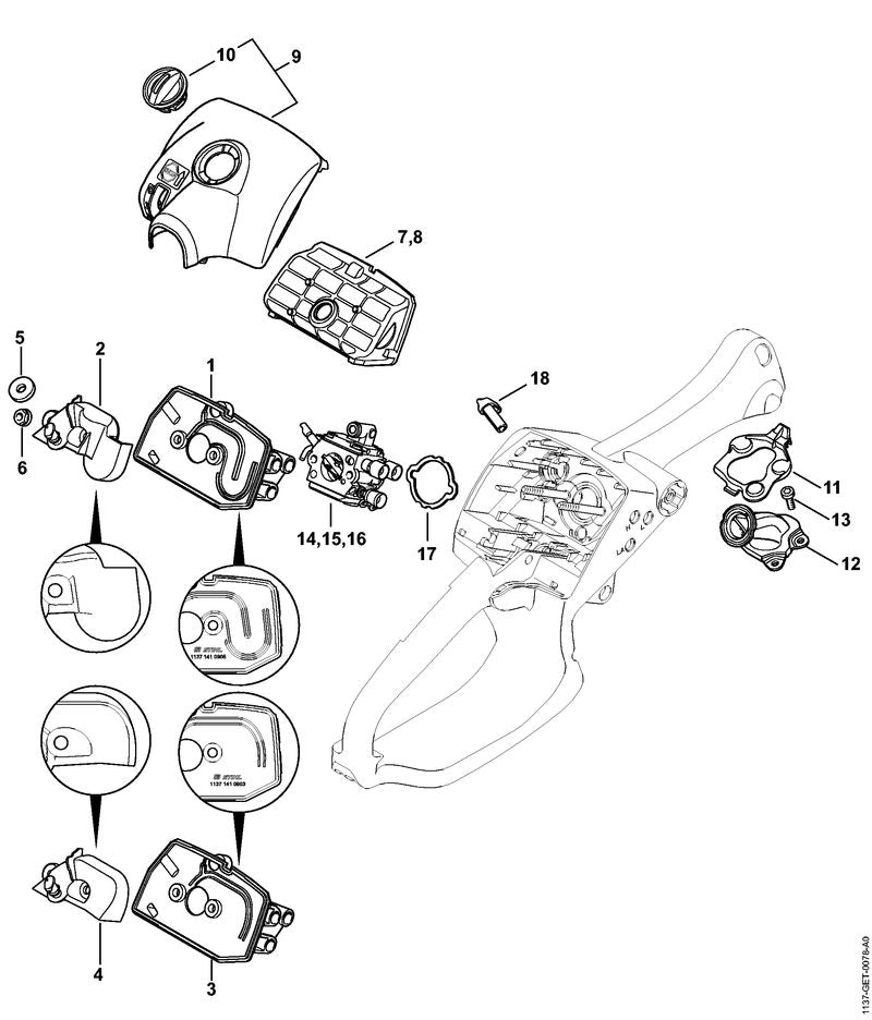 STIHL 1137-121-6903 Demper positie 2 technische tekening