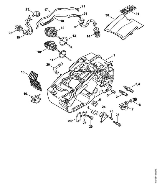 STIHL 1137-351-4002 Isolatieplaat positie 15 technische tekening
