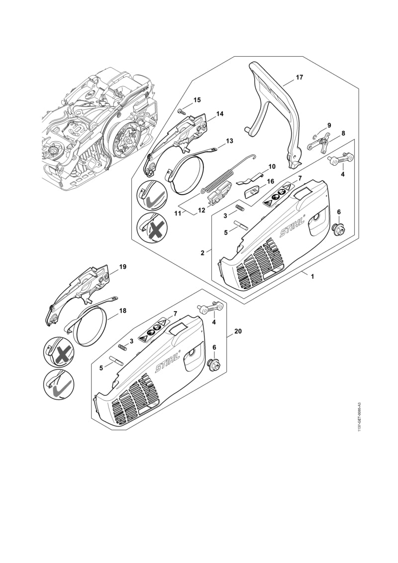 STIHL 1137-792-9102 Handbeschermer positie 17 technische tekening