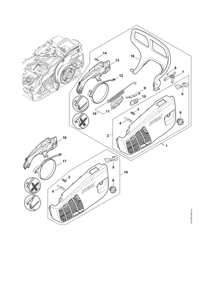 STIHL 1129-162-7800 Bladveer positie 9 technische tekening