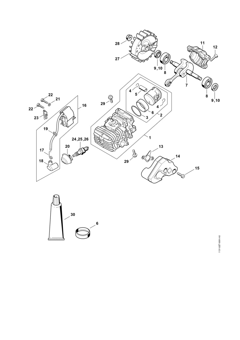 STIHL 1137-084-1602 Afdekkap positie 20 technische tekening