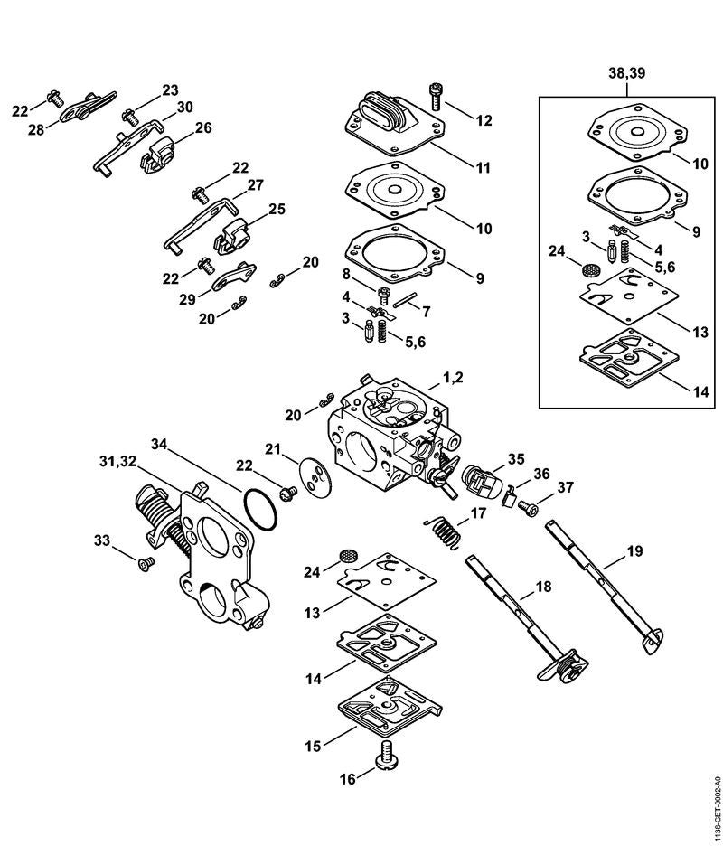 STIHL 1138-120-7202 Chokeklep met hefboom positie 18 technische tekening