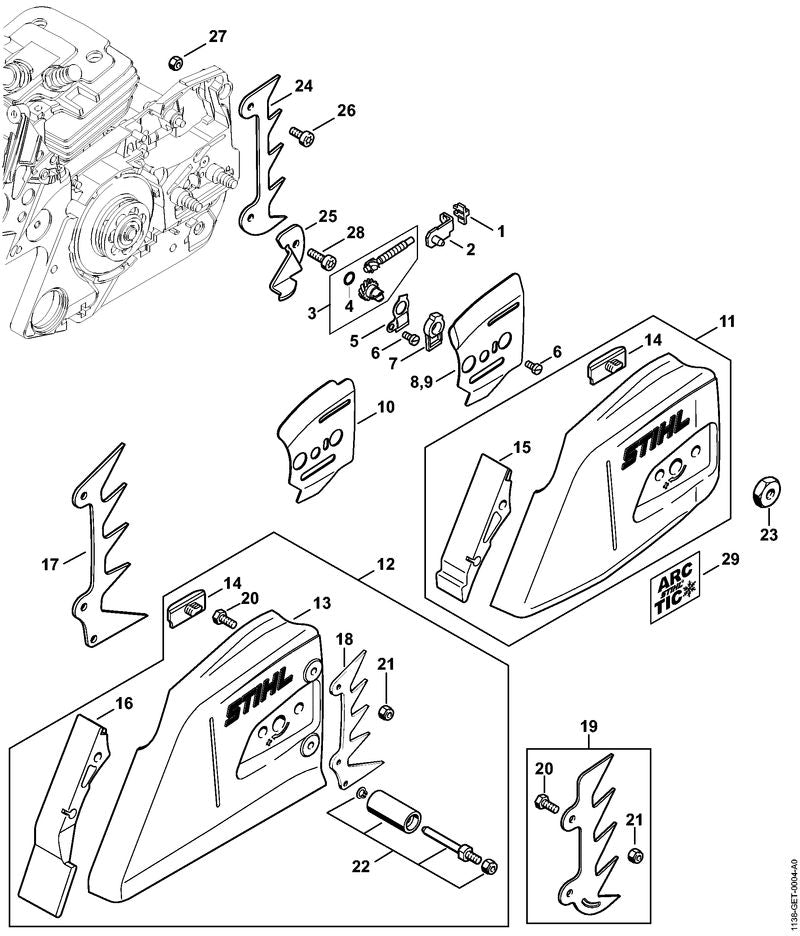 STIHL 1138-664-1000 Zijplaat binnen positie 10 technische tekening