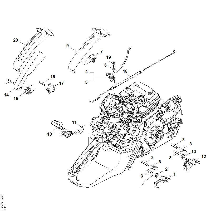 STIHL 1138-180-1500 Gashendel positie 12 technische tekening