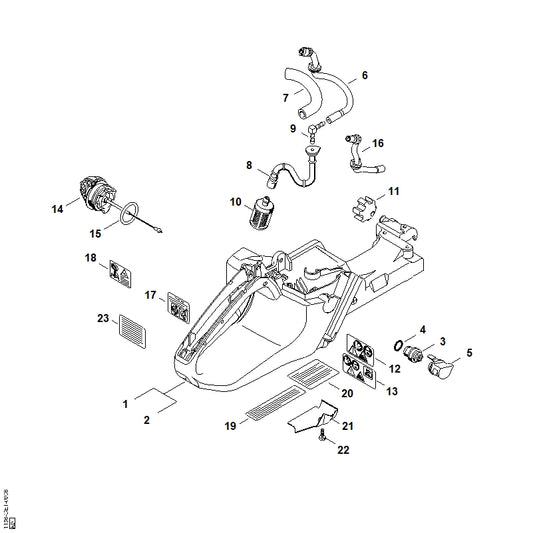 STIHL 1138-350-0807 Tankhuis positie 1 technische tekening