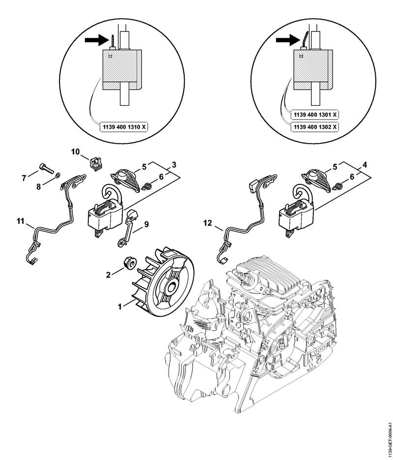 STIHL 1139-400-1201 Vliegwiel positie 1 technische tekening