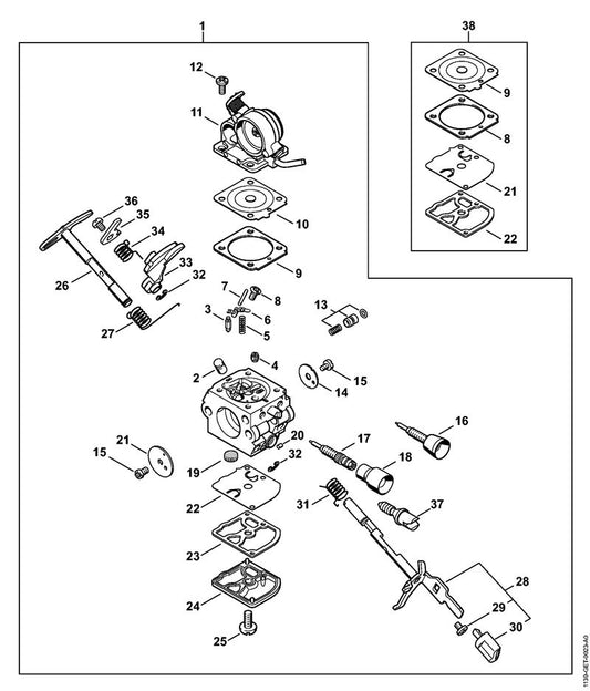 STIHL 1139-120-9700 Set pompzuiger positie 13 technische tekening