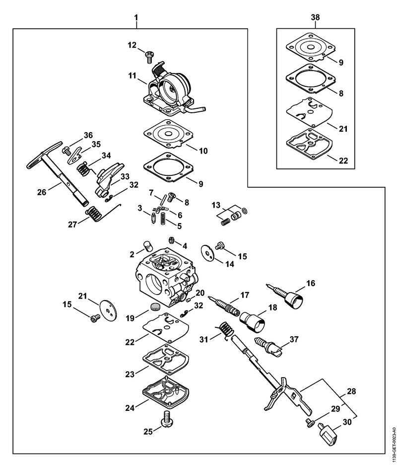STIHL 1139-121-5400 Klepsproeier positie 2 technische tekening
