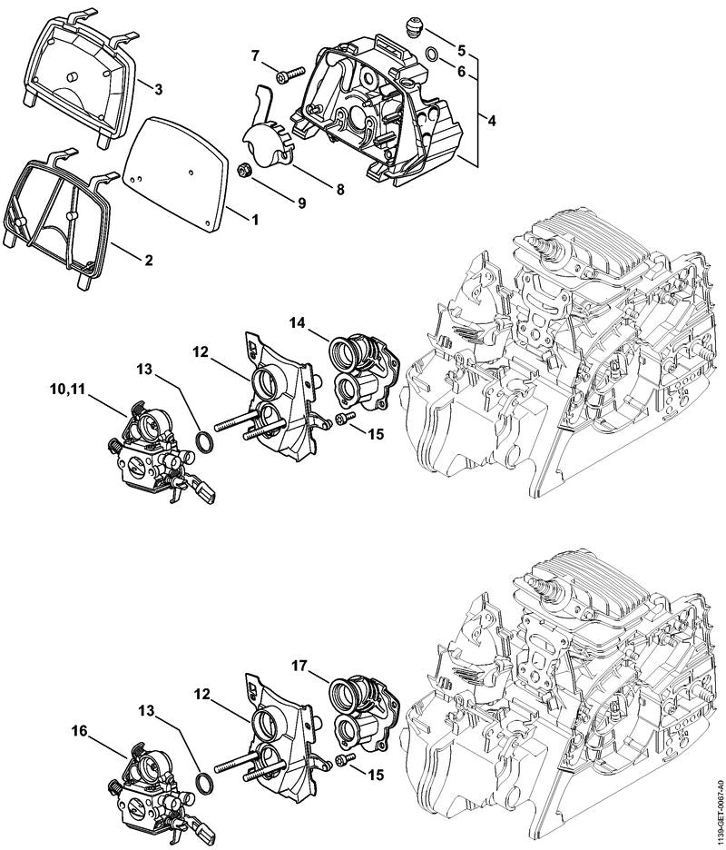 STIHL 1139-121-6901 Demper positie 8 technische tekening